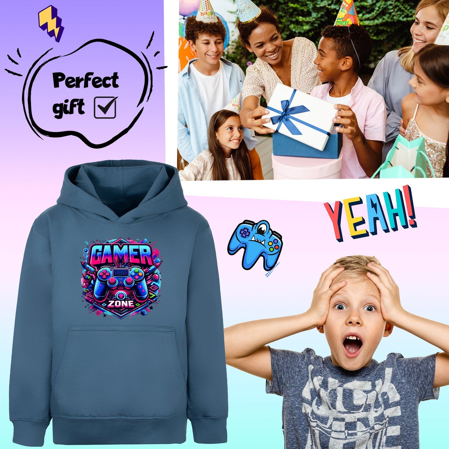 Gaming Hoodie – Fringoo Gaming for Boys Cotton Rich Soft Hooded – Gaming Zone Blau