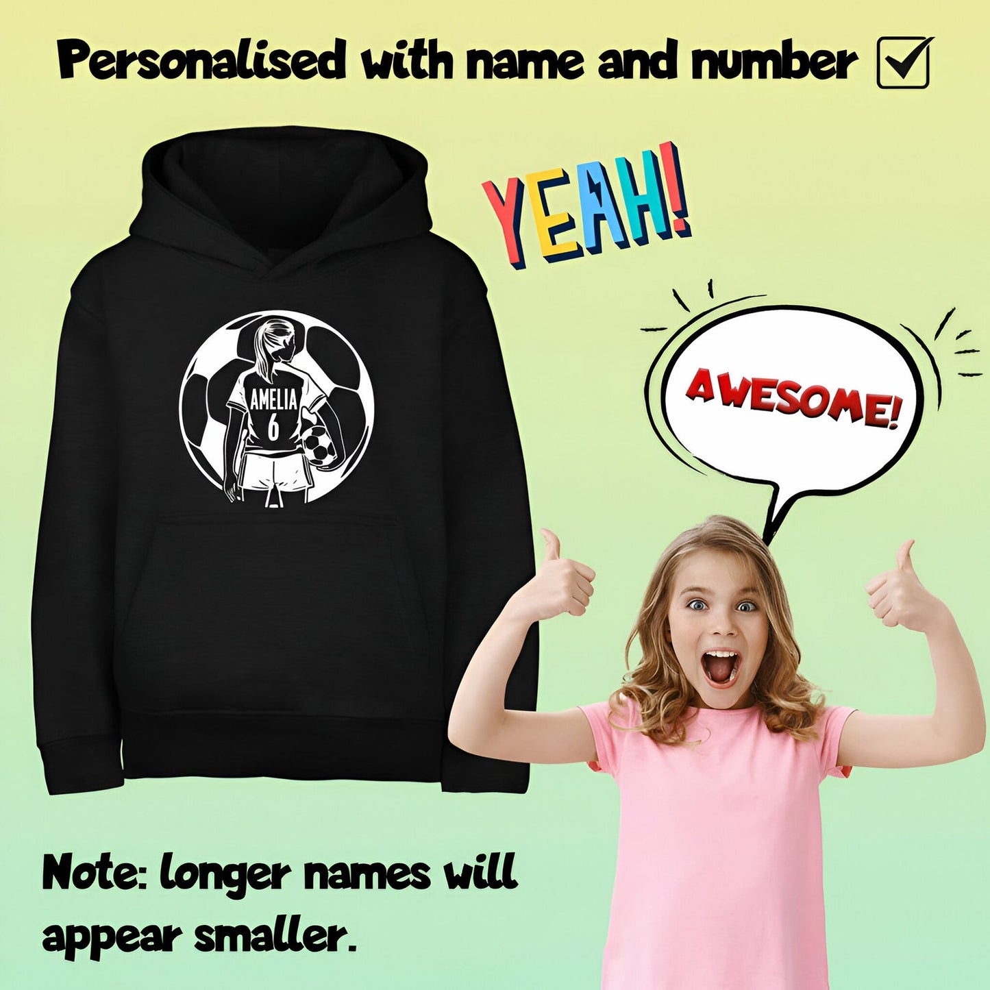 Fringoo football Sweat à capuche noir fille Cotton Rich Soft Hooded Sweatshirt- football Ball fille noir