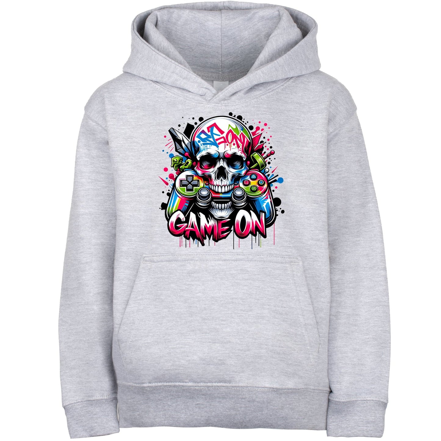 Fringoo gamer Sweat à capuche gris garçon Cotton Rich Soft Hooded Sweatshirt- Game on Skull gris