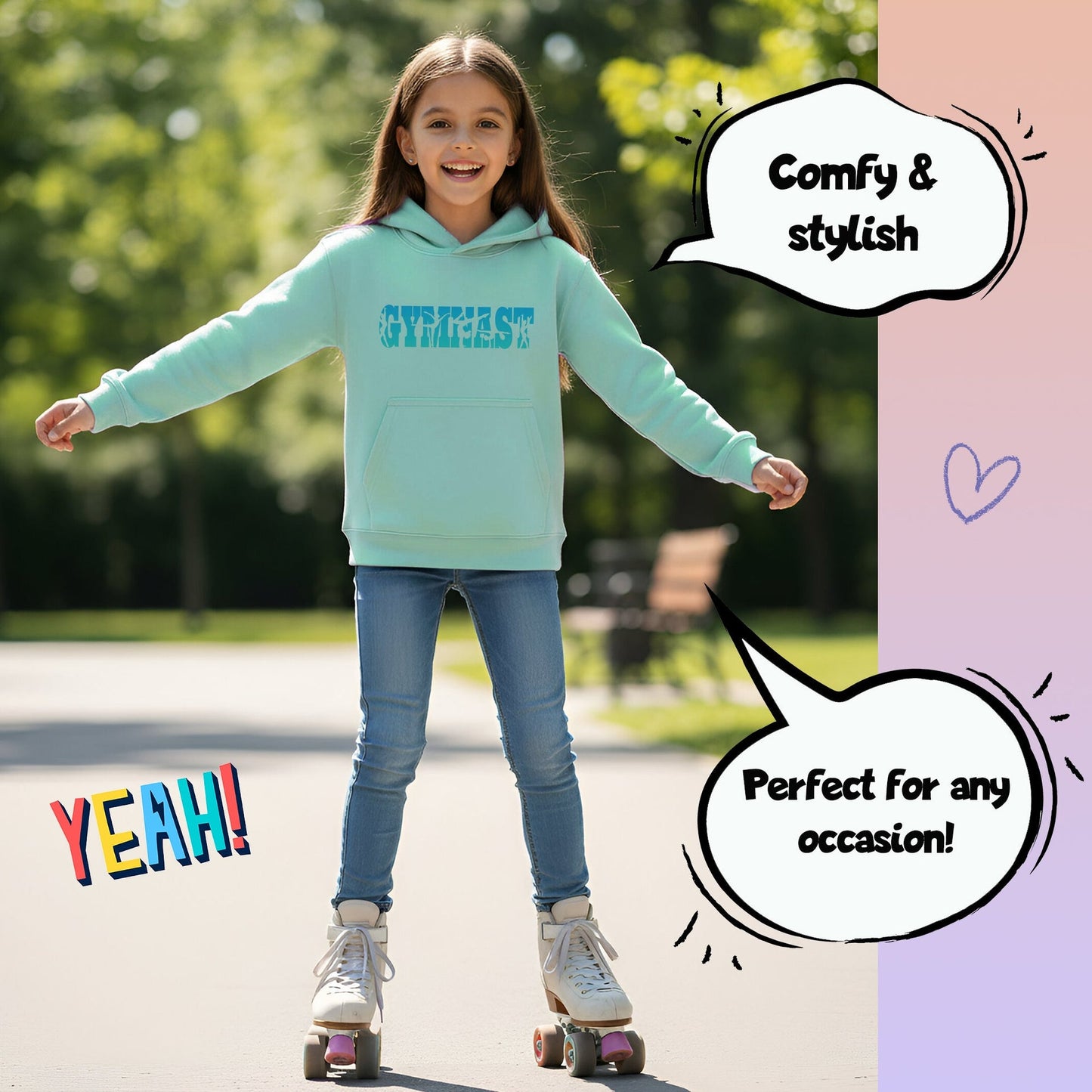 Fringoo Gymnastic Sweat à capuche for enfant Cotton Rich Soft Hooded Sweatshirt- Gymnast turquoise