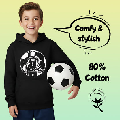Fußball-Kapuzenpullover – Fringoo Fußball schwarz für Jungen, Baumwollreich, weich, mit Kapuze – Fußball schwarz
