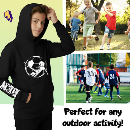 Sweat à capuche football – Fringoo football noir for Boys Cotton Rich Soft Hooded – football Sleeve noir