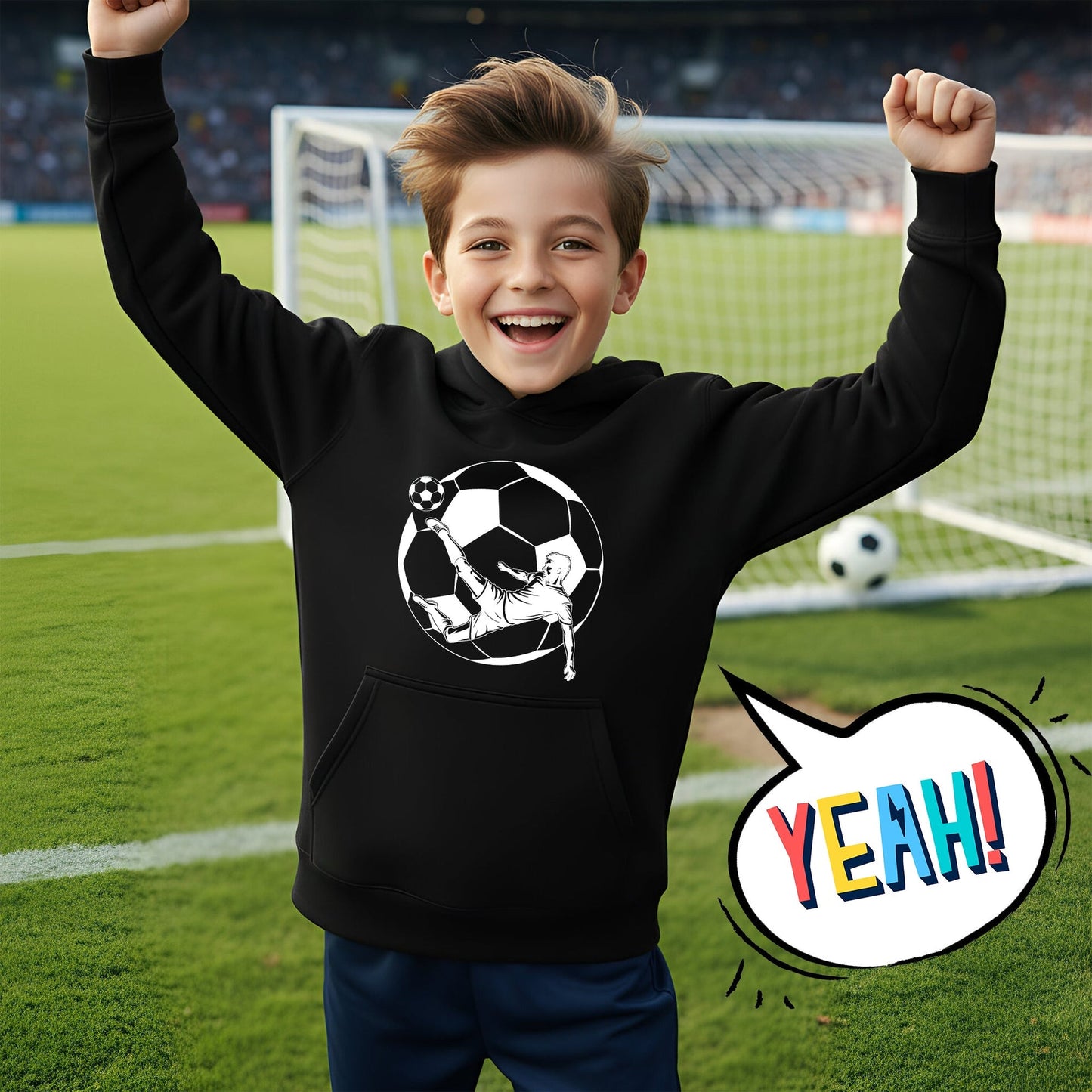 Sweat à capuche football – Fringoo football noir for Boys Cotton Rich Soft Hooded – football Sleeve noir