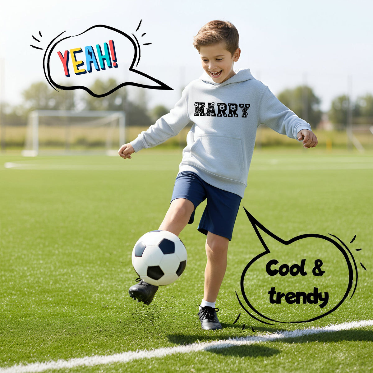 Fußball-Kapuzenpullover – Fringoo Fußball-Grau für Jungen, Baumwollreich, weicher Kapuzenpullover – Fußball-Alphabet-Grau