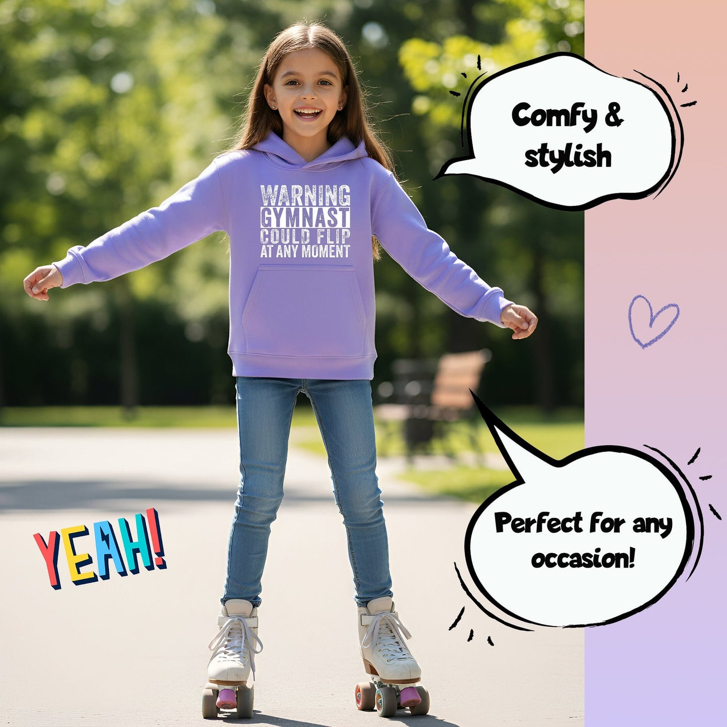 Fringoo Gymnastic Sweat à capuche for enfant Cotton Rich Soft Hooded Sweatshirt- Gymnast Warning violet