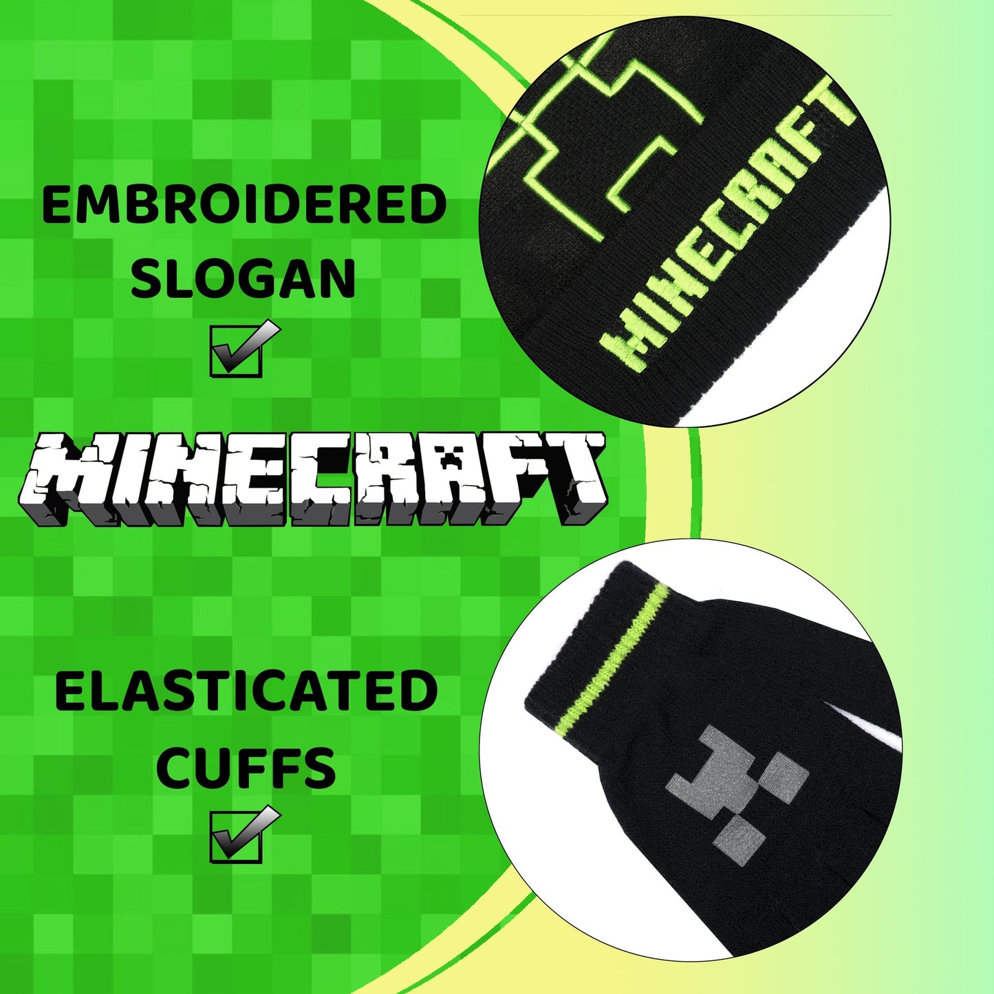 Minecraft Hat & Gloves Set – gris Creeper