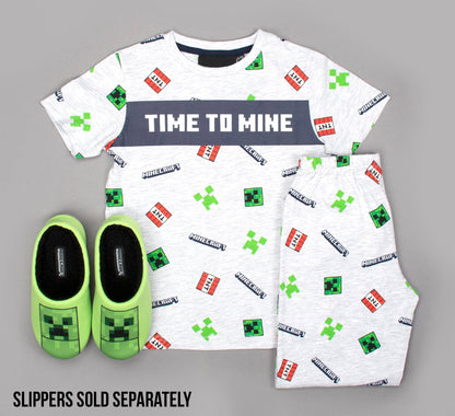 Minecraft Pyjama Short Sleeve – 'Time to Mine' gris