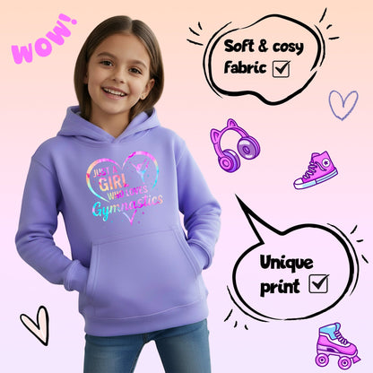Fringoo Gymnastic Sweat à capuche for enfant Cotton Rich Soft Hooded Sweatshirt- Love Gymnastic violet