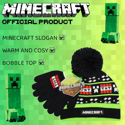 Minecraft Hat & Gloves Set – noir TNT