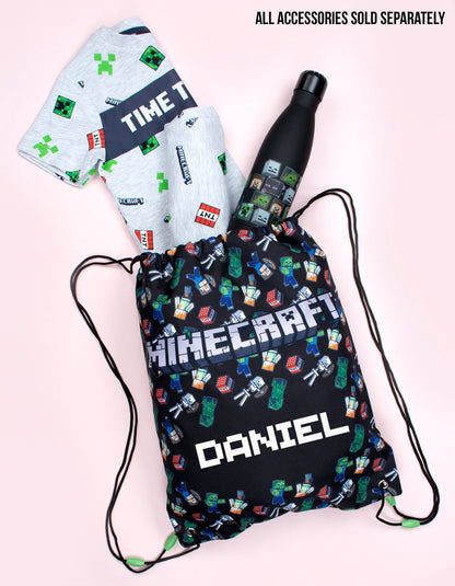 Minecraft Pyjama Short Sleeve – 'Time to Mine' gris