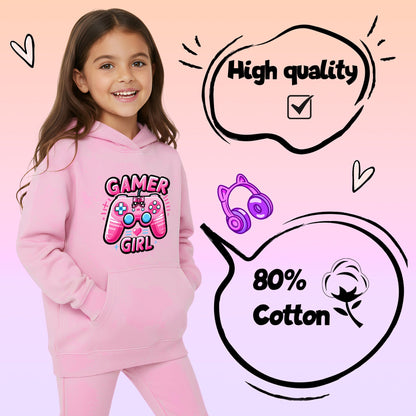 Sweat à capuche gymnastique – Fringoo gaming rose for Girls Cotton Rich Soft Hooded – gaming Pad rose