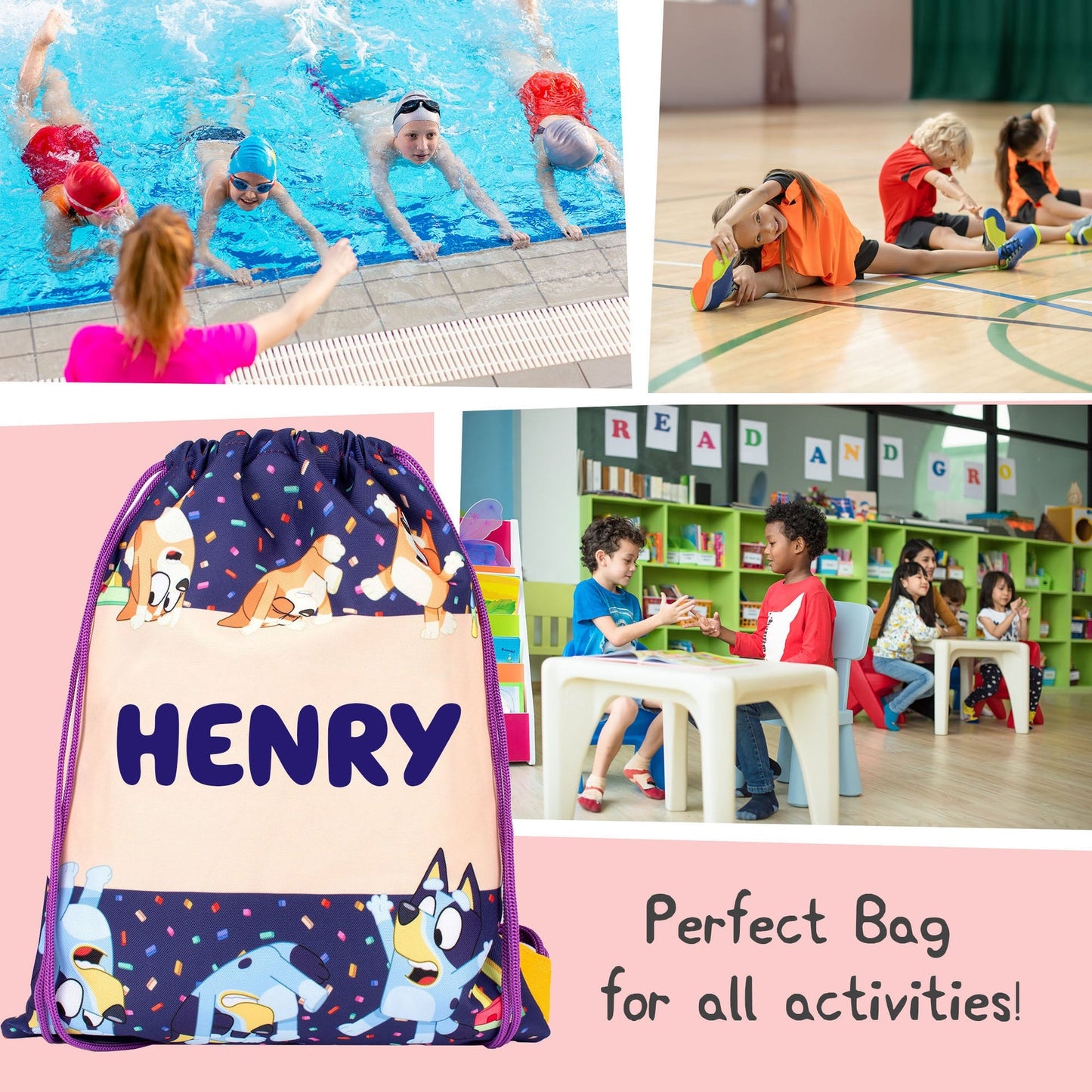 Official Bluey Sac à cordon | enfant PE Sac