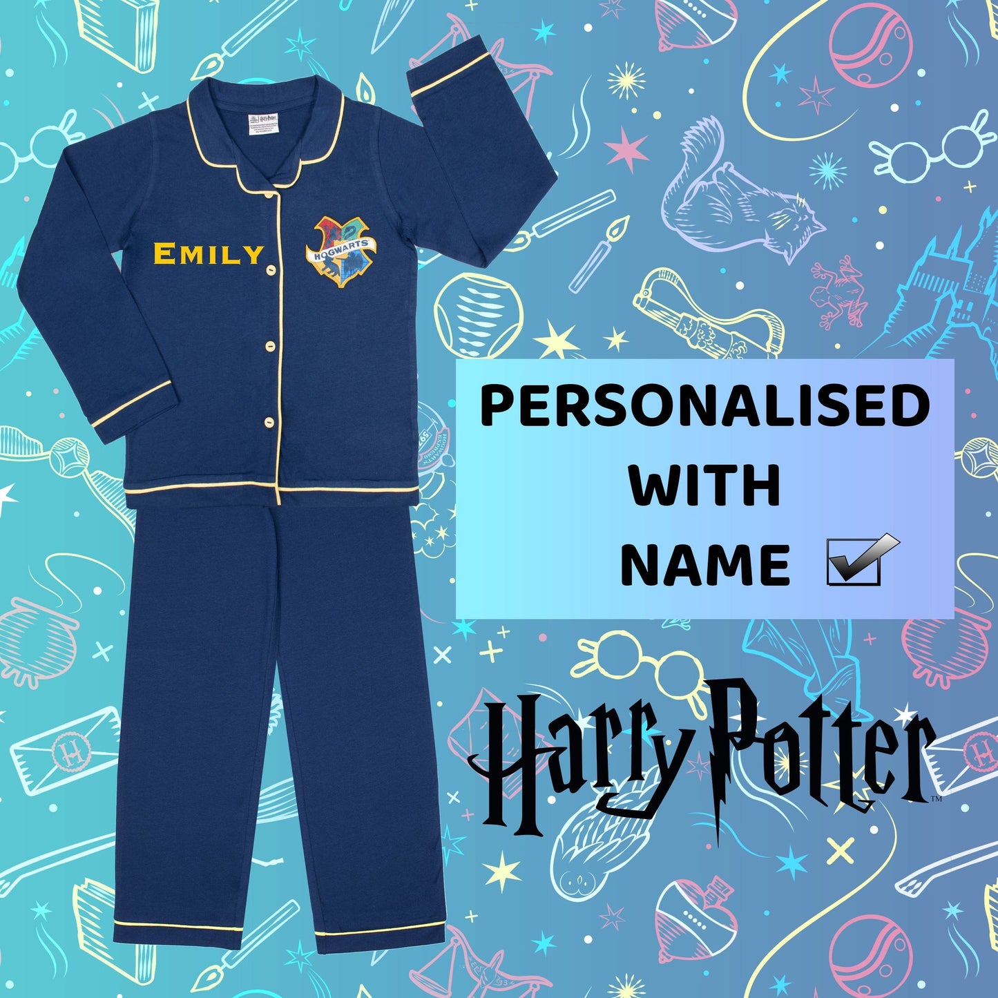Harry Potter Pyjamas with Buttons – Navy bleu