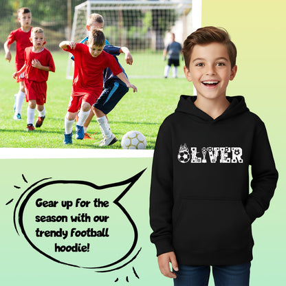 Sweat à capuche football – Fringoo football noir for Boys Cotton Rich Soft Hooded – football Alphabet noir