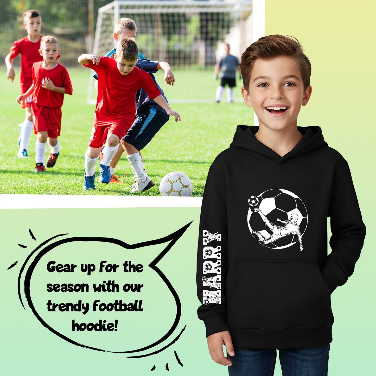 Sweat à capuche football – Fringoo football noir for Boys Cotton Rich Soft Hooded – football Sleeve noir