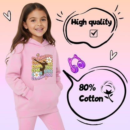 Fringoo Gymnastic Sweat à capuche for enfant Cotton Rich Soft Hooded Sweatshirt- Gymnastic Daisy- rose