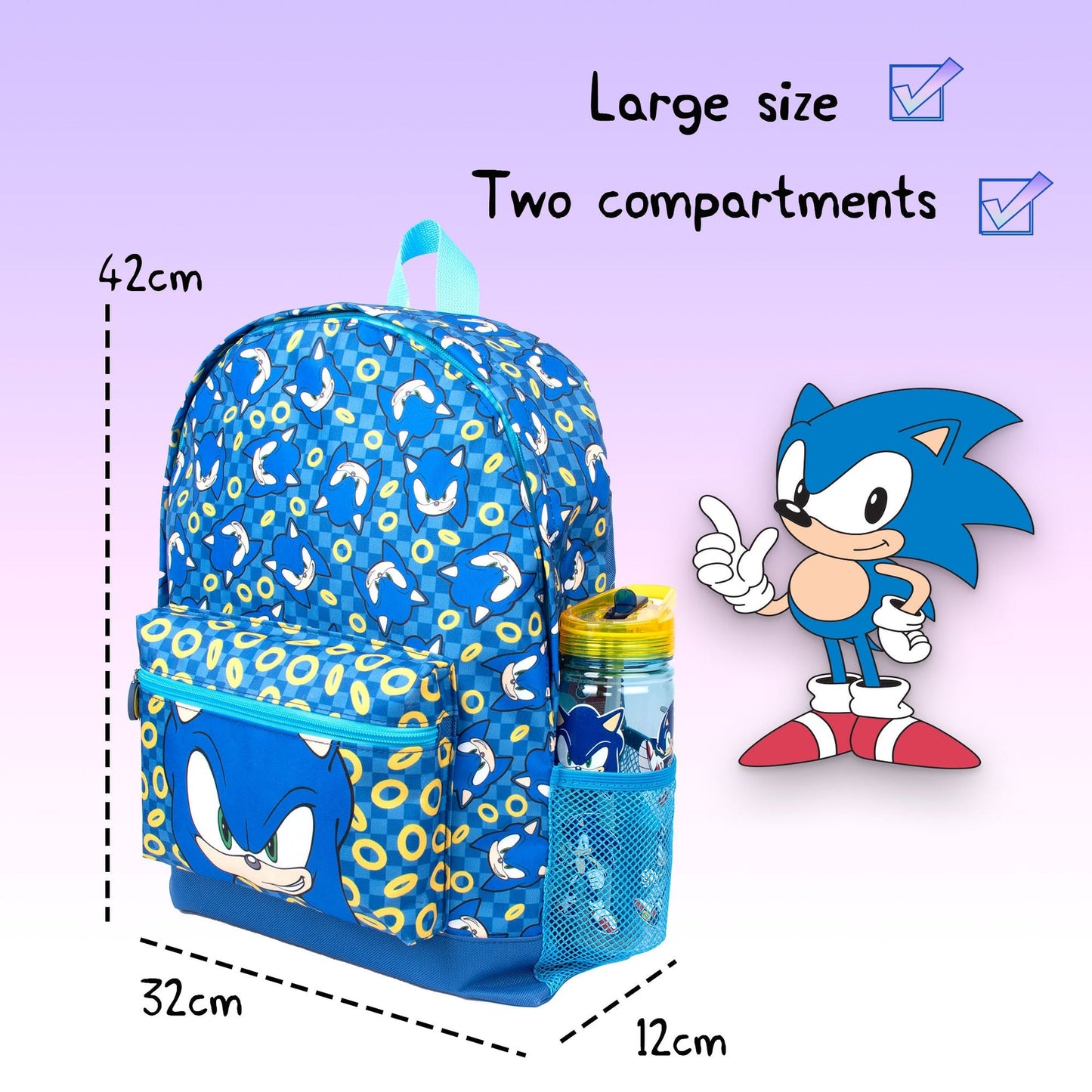 Sonic the Hedgehog enfant Sac à dos — sac à dos scolaire officiel with Your Child's Name