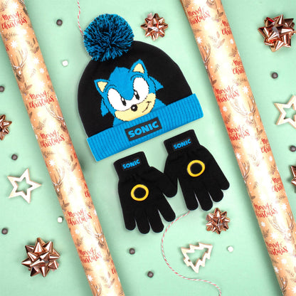 Sonic THE HEDGEHOG Winter Hat & Gloves Set garçon-noir