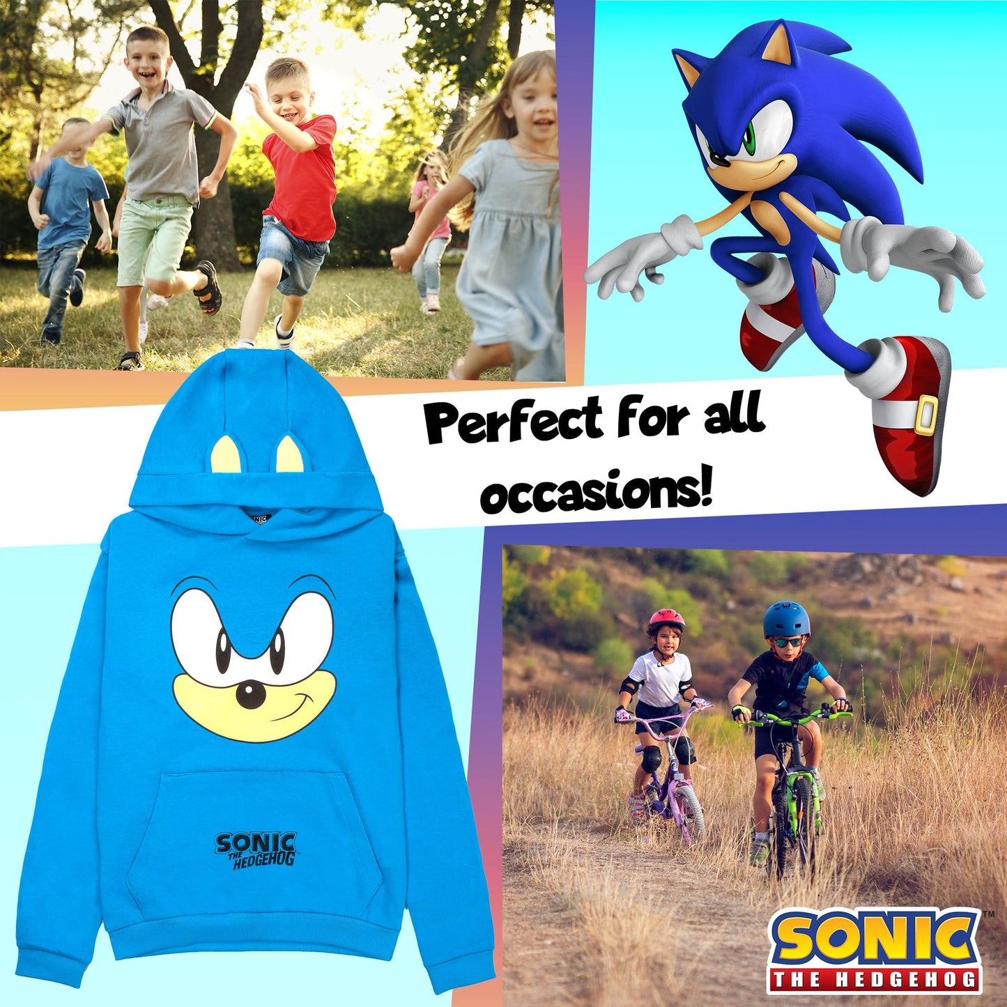 Sonic THE HEDGEHOG garçon Sweat à capuche – 100% Cotton Hooded Sweatshirt