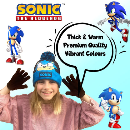Sonic THE HEDGEHOG Winter Hat & Gloves Set garçon-noir