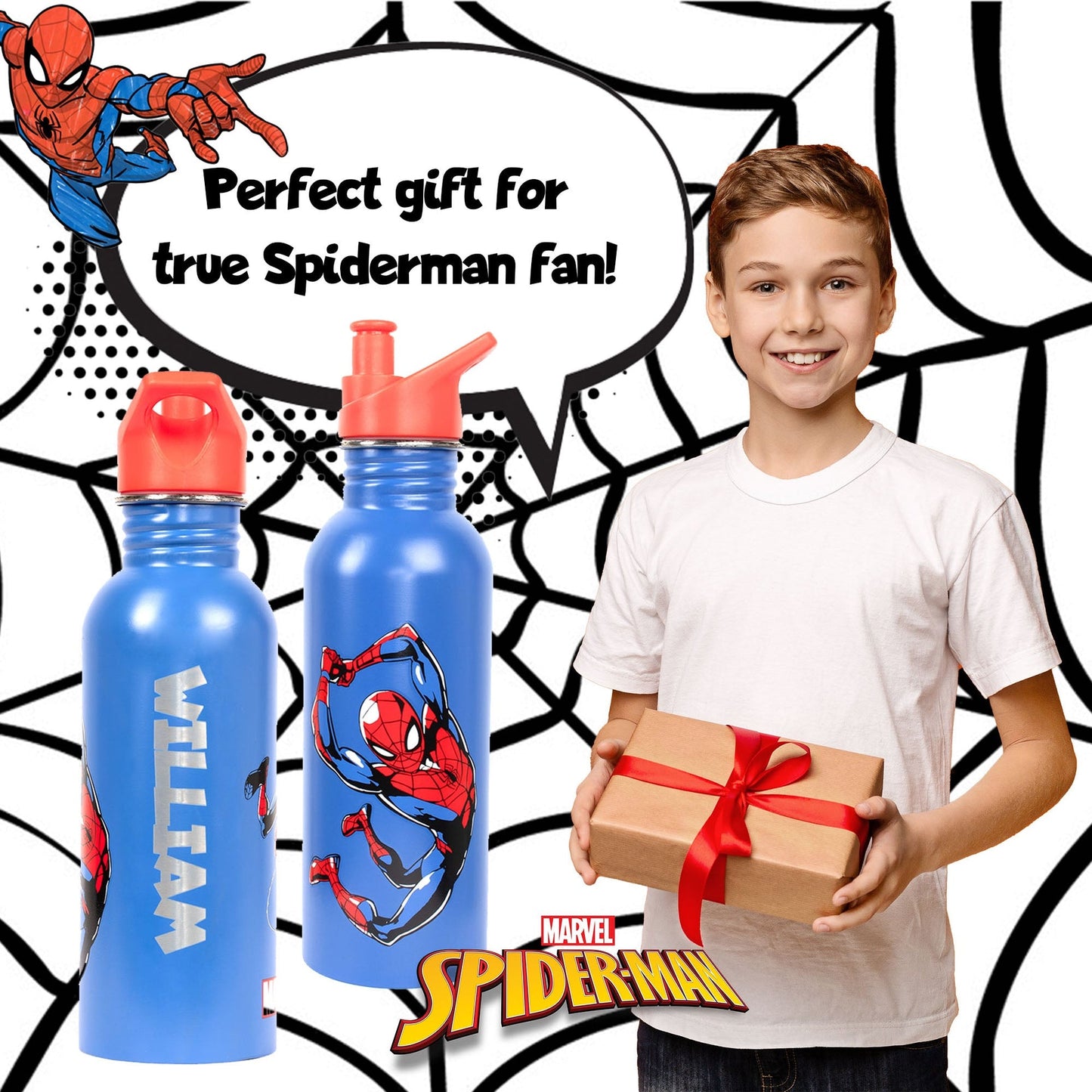 Acier inoxydable Spider-Man bleu Bottle