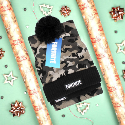 Fortnite Hat & Scarf Set- Camo gris