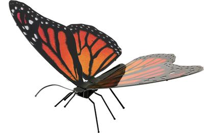 MetalEarth Papillon: MONARQUE 10.2x5.7x3.2cm, maquette 3D en métal avec 1 feuille multicolore, sur carte 12x17cm, 14+