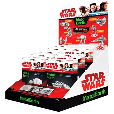 MetalEarth STAR WARS Promotion: ASSORTIMENT DE DEPART / STAR WARS assorti (48 pièces) avec présentoir + maquette 3D GRATUIT. La composition peut différer.