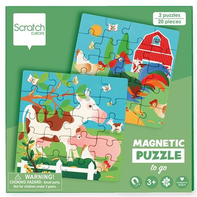 Scratch Puzzle Magnétique: LIVRE DE PUZZLE MAGNÉTIQUE EN ROUTE - FERME 18x18x1.5cm (plié), 54x18x0.5cm (déplié), avec 2 puzzles magnétiques de 20 pièces, 3+