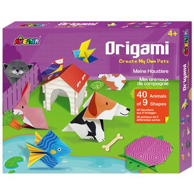 Avenir Origami: MES ANIMAUX DOMESTIQUES, 40 papiers, 8 modèles différentes, en boîte, 4+